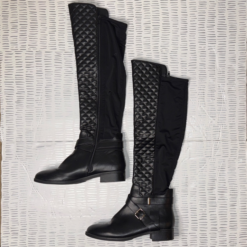 JustFab Black Quilted Over the Knee Boots